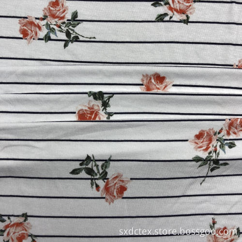 Stripe Floral Printed Viscose Elastain Jersey AOP Fabric